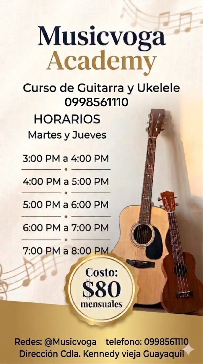 Musicvoga's tweet photo. #guitarra #ukelele JUNIO INICIAMOS curso de guitarra o ukelele para principiantes en Guayaquil Cdla.  Kennedy vieja inscripciones abiertas 0998561110 https://t.co/VnbQ3NKF54