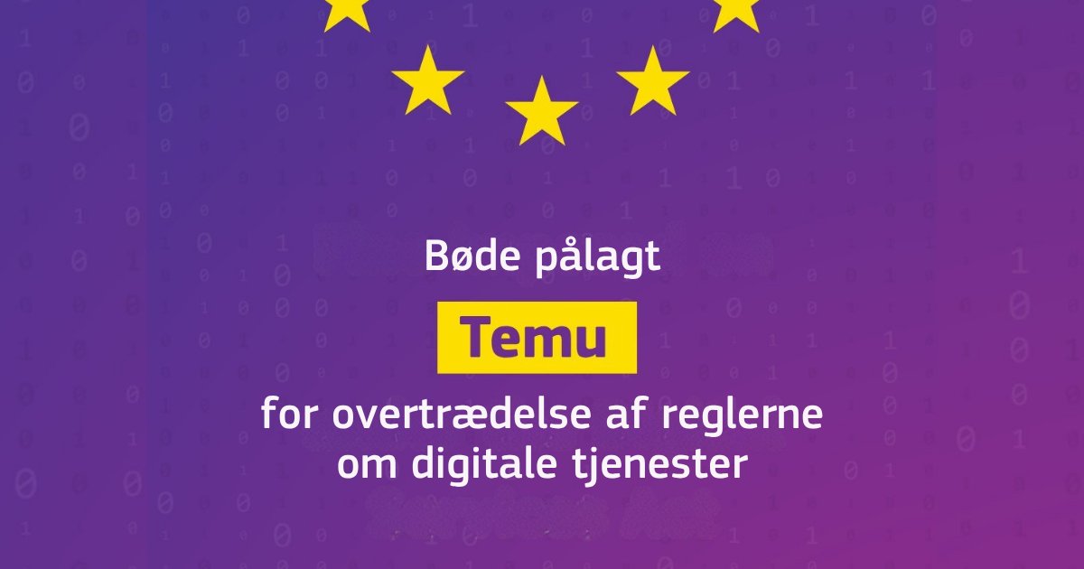 euidanmark's tweet photo. I dag har vi pålagt Temu en bøde på 1,5 milliarder kroner i henhold til reglerne om digitale tjenester for ikke at have identificeret, analyseret og vurderet de systemiske risici ved ulovlige produkter, der tilbydes på platformen.

Læs mere: https://t.co/KFqhrqD1SS
#eudk https://t.co/GSrr3RkO32