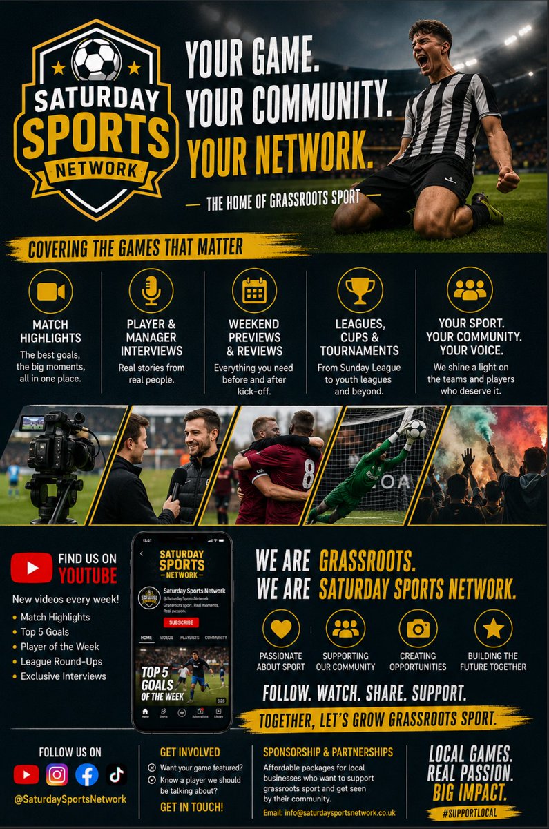 WatchSport3436's tweet photo. Watch sports on Saturday Sports Network from September !

📺 Watch on YouTube: https://t.co/GgyMlceSv2…

🎵 Follow on TikTok: https://t.co/lrYlWvEwcX…

📸 Join us on Instagram: https://t.co/h0tzsMy8Ie…

#grassroorts @grassrootscric @Teamgrassroots_ @GRFootball https://t.co/C2SdhsZAgW