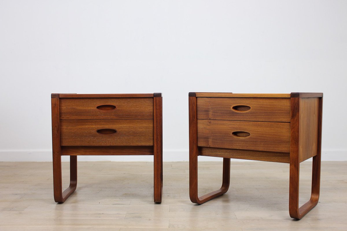DCwebsite's tweet photo. Rare pair of Uniflex K Range bedside chests by Peter Hayward

This lovely rare range by Uniflex is often wrongly described as by  Gunther Hoffstead as he designed most of their 1960’s pieces but this is  definitely by Peter Hayward who designed their late 1950’s pieces. Our  time spent going through original copies of The Cabinet Maker was  rewarded when we came across an article written when the K Range was  launched in 1964 where it’s described as by Hayward. Unlike most  Mid-Century furniture the wood is walnut rather than rosewood or teak.  Discover here https://t.co/tChA0bARyy