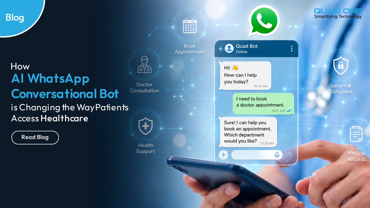 quadone's tweet photo. Our latest blog, “How AI WhatsApp Conversational Bot is Changing the Way Patients Access Healthcare" 

Read the full blog : 
https://t.co/7Lsff9HVaD

#HealthcareInnovation #AIinHealthcare https://t.co/IakVCs0LfE