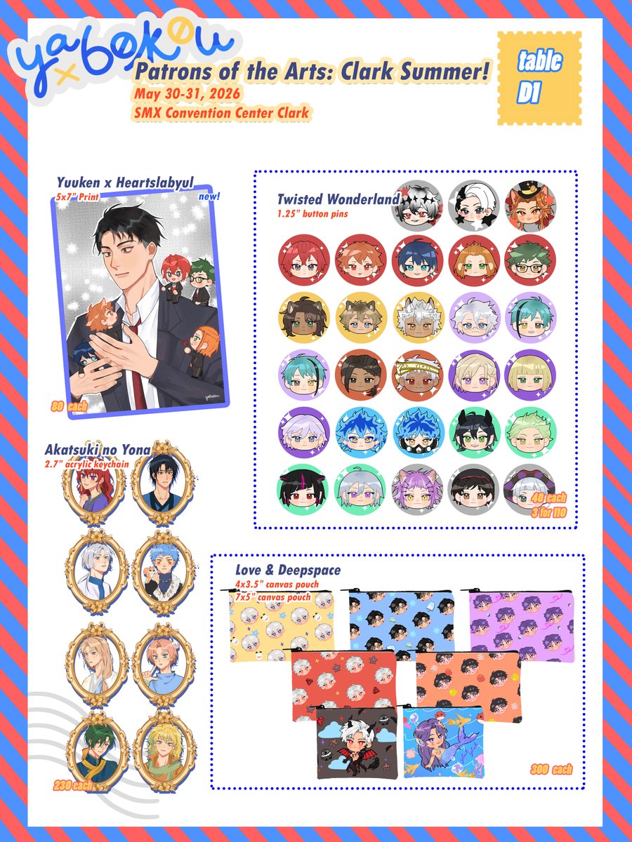 yabokou's tweet photo. sharing my catalog for PotA Clark ✨
i decided to push through with the event despite the issues with the organizer ;;;-;;;  your support is very much appreciated see you theree!

i will open mail orders after the event 🙇‍♂️

#PatronOfTheArts #PotAClarkSummer https://t.co/vBtd6uBsgJ
