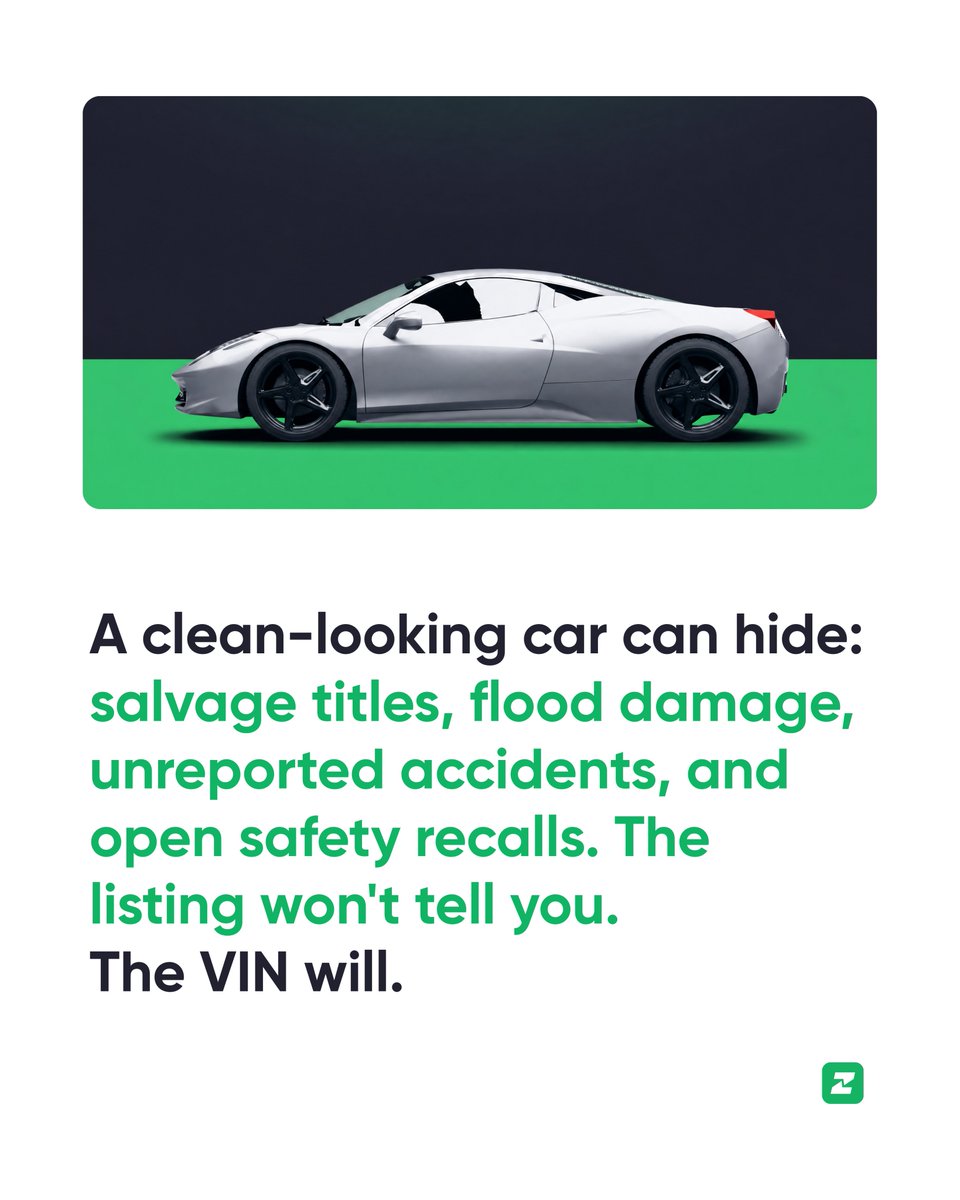 zilocar's tweet photo. What to check before buying a used car 👇

❕1 in 10 used cars has a rolled-back odometer. 
❕300,000+ flood-damaged cars re-enter the market yearly. 
❕25% of recalled vehicles never get repaired.

The listing looks clean. The VIN tells the truth.
🔗 https://t.co/wwdldbdDGe https://t.co/EeBgq78xMT