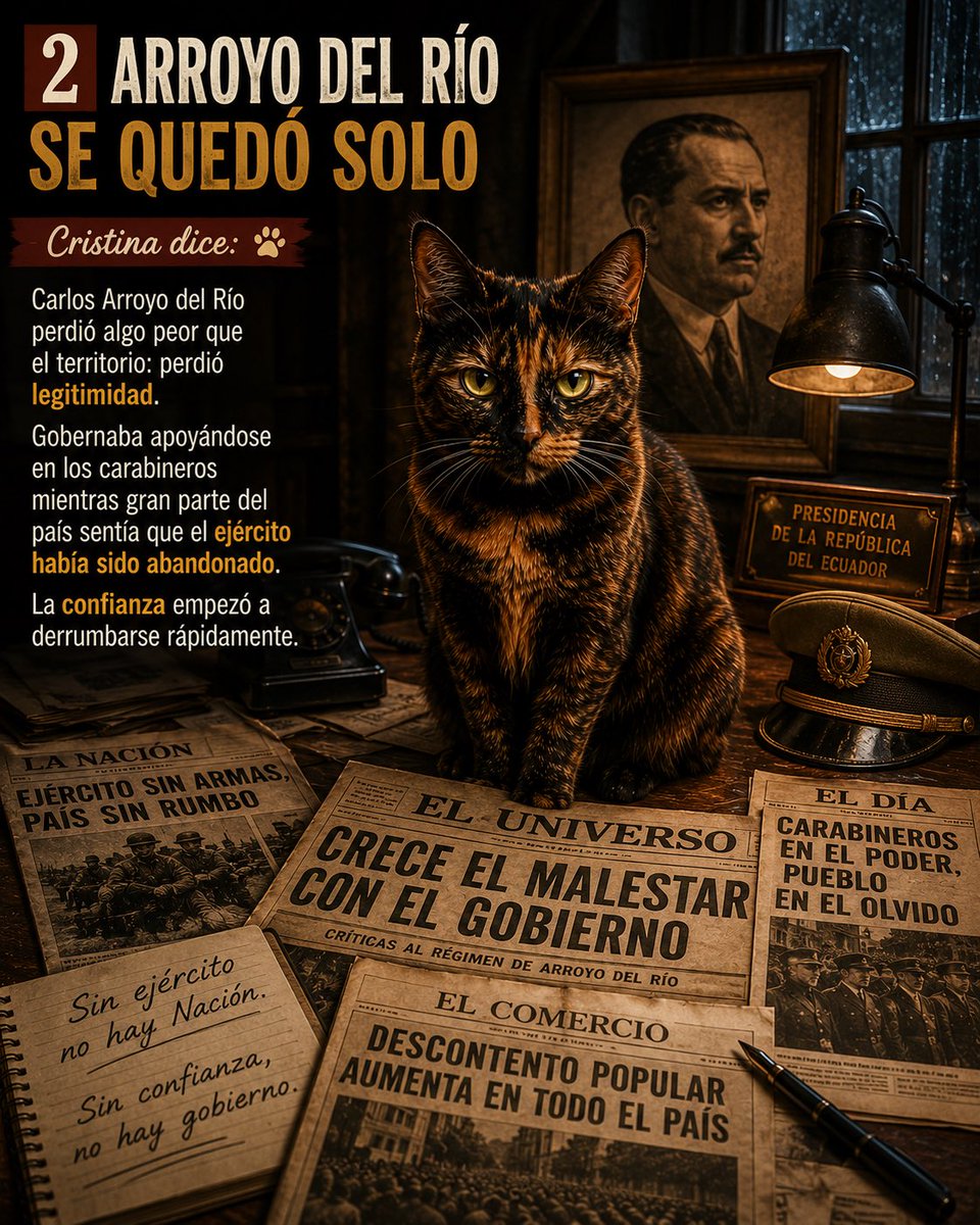 cesarluis_ec's tweet photo. Hace 82 años Ecuador entró en un ciclo político del que quizá nunca salió. 🇪🇨

“La Gloriosa” derribó a Arroyo del Río, devolvió a Velasco Ibarra y consolidó el choque eterno entre caudillos fuertes e instituciones débiles.

Cristina te lo explica. https://t.co/cDEkyXJWdF