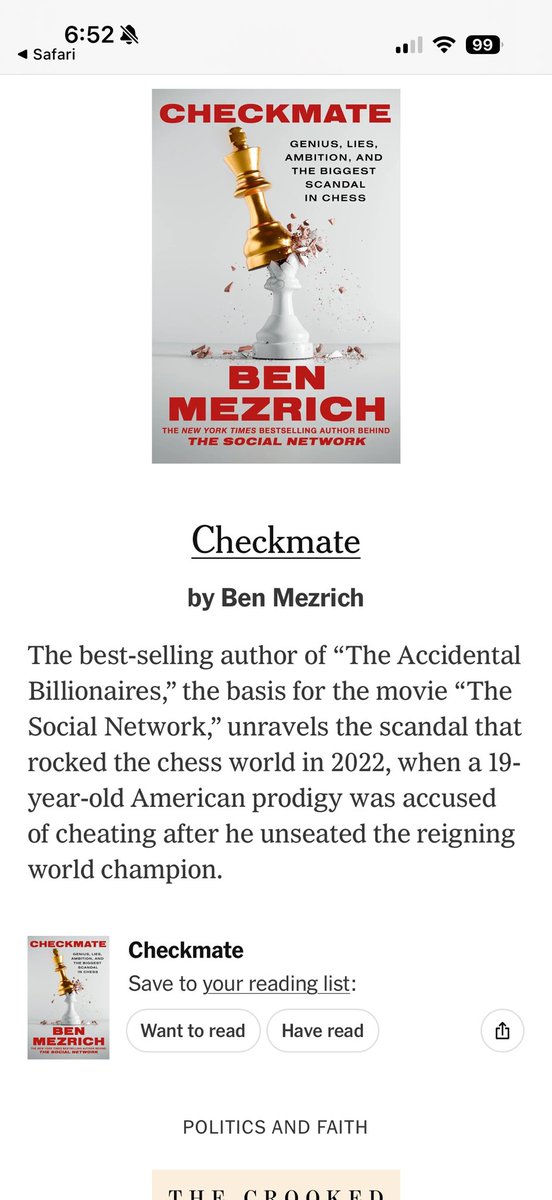 benmezrich's tweet photo. Excited to see Checkmate in the Ny times today, one of the nonfiction books everyone will be reading this summer. Right up there with Dave Portnoy and Jill Biden :):):):):) https://t.co/YvOKdEX092