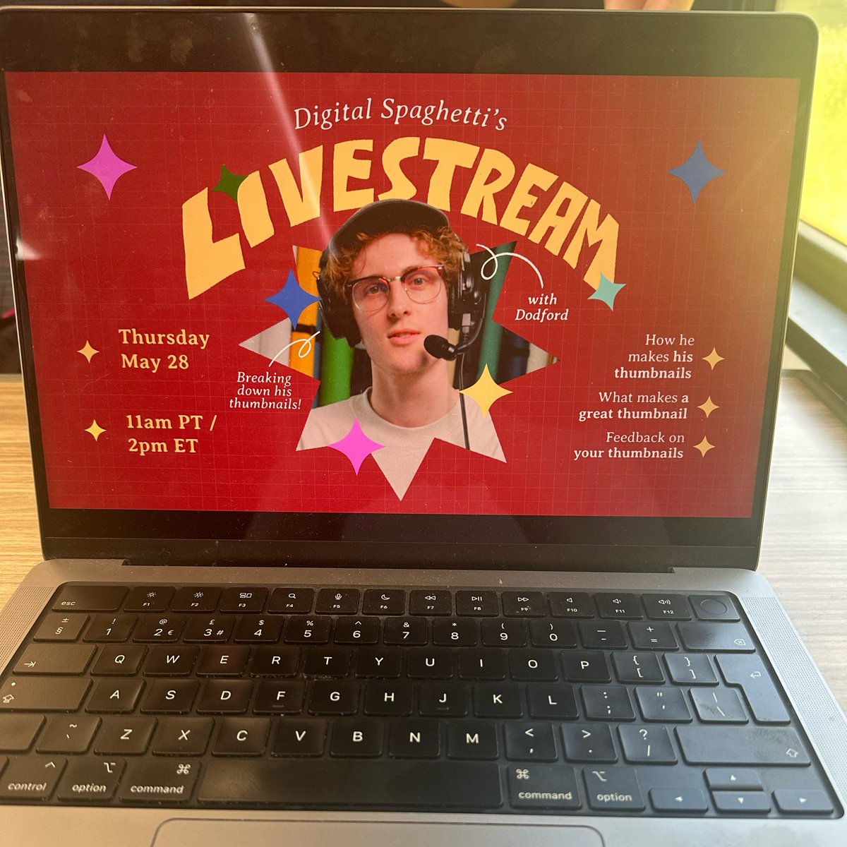 dannymcmahon's tweet photo. I’m reviewing your YouTube thumbnails live on stream today. See you there 😘

✉️ DM it to @digital_spaghetti on Instagram
🎨 Hear my thumbnail strategy and philosophy 
📍 Digital Spaghetti’s Patreon. Free to watch!
⏳11am PT / 2pm ET / 7pm BST https://t.co/2L9EoIkjV6