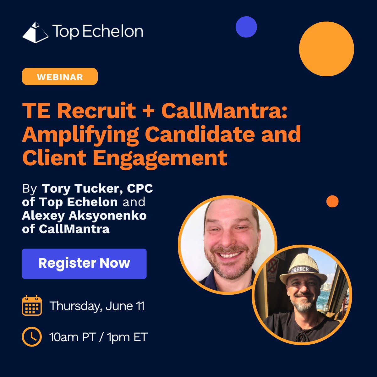 TopEchelon's tweet photo. Attend this FREE webinar on Thursday, June 11: "TE Recruit + CallMantra: Amplifying Candidate and Client Engagement" at 1 p.m., EDT.

Register and save your seat today!

https://t.co/xJp0yYwfrj

#Recruiters #Recruitment #ExecutiveSearch #Recruiting https://t.co/CeKJMD86Dc