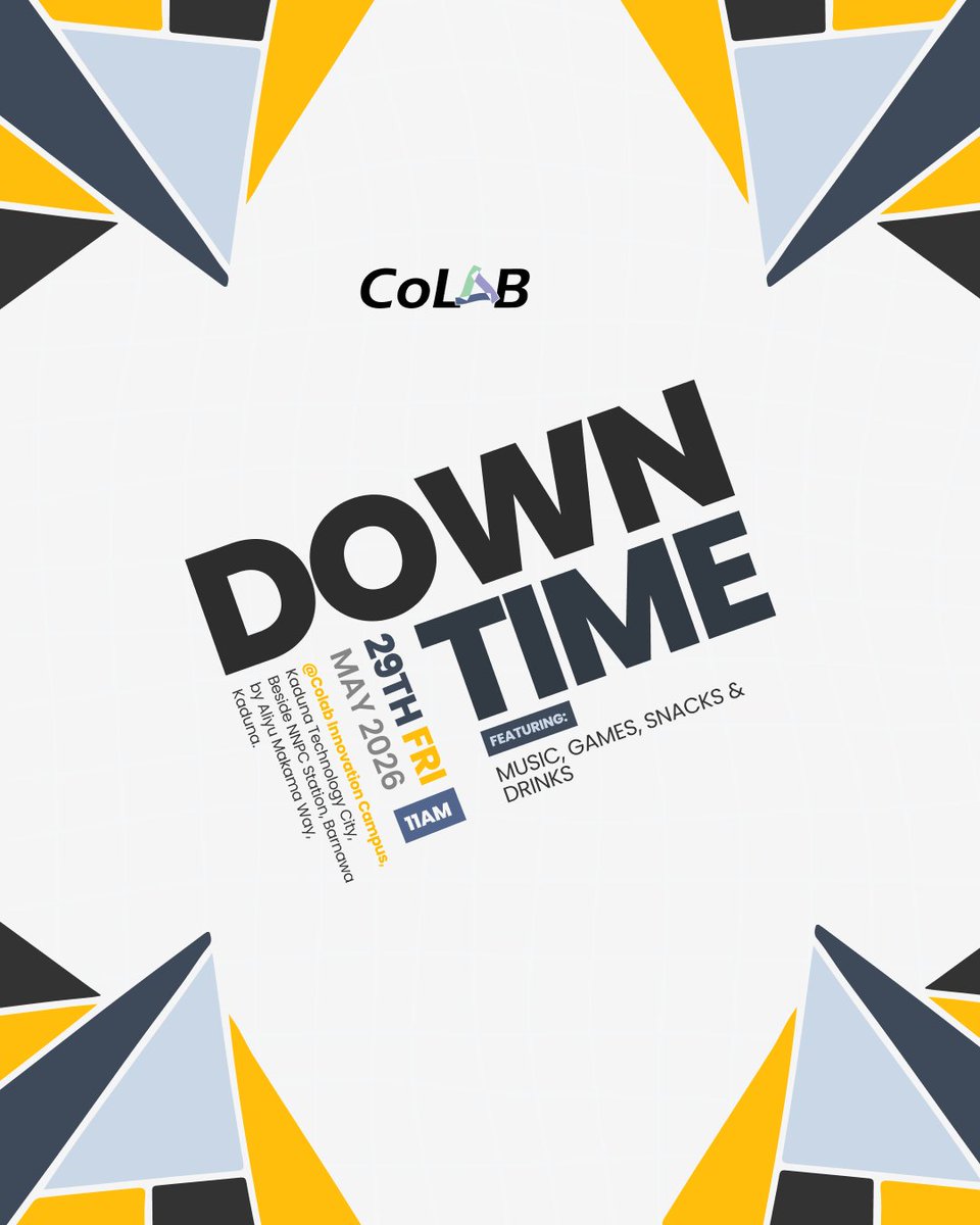 CoLab_kd's tweet photo. Downtime is here again!
Come with your games face, your clique and most importantly, come with something to share.. 

Potluck • Games • Movies • Karaoke • Gisting • Soft life 

Don’t hear about it after.
Be there tomorrow!
#Colabkd #Downtime #TechInKaduna https://t.co/k1uo0CsJit