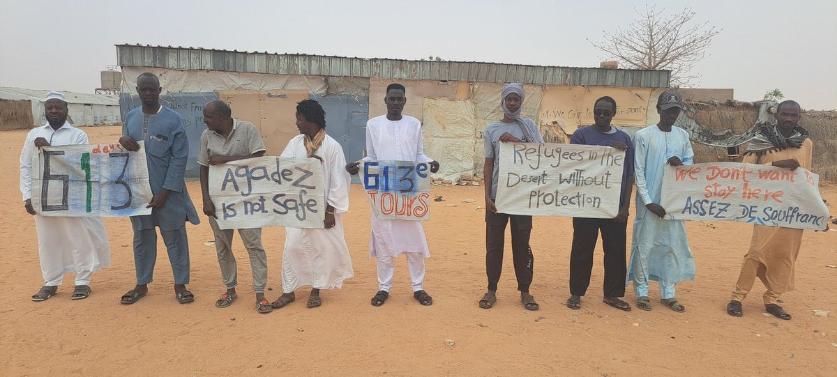 refugeesniger's tweet photo. @Refugees at the Agadez humanitarian center in the middle of the desert have been peacefully protesting for 613 days demanding a better and more dignified life while #UNHCR continues to ignore their demands.
@MeltingPotEU @eu_enlargement_ @HumanitiesDCU @UNGeneva https://t.co/MyRkDlKL1K