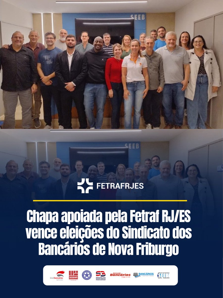 FetrafRJES's tweet photo. Chapa apoiada pela Fetraf RJ/ES vence eleições do Sindicato dos Bancários de Nova Friburgo. 

Saiba mais: https://t.co/Li5YJLFUdE

#FETRAFRJES #Bancários #NovaFriburgo #RJ #ES https://t.co/68ZQCHy9bo