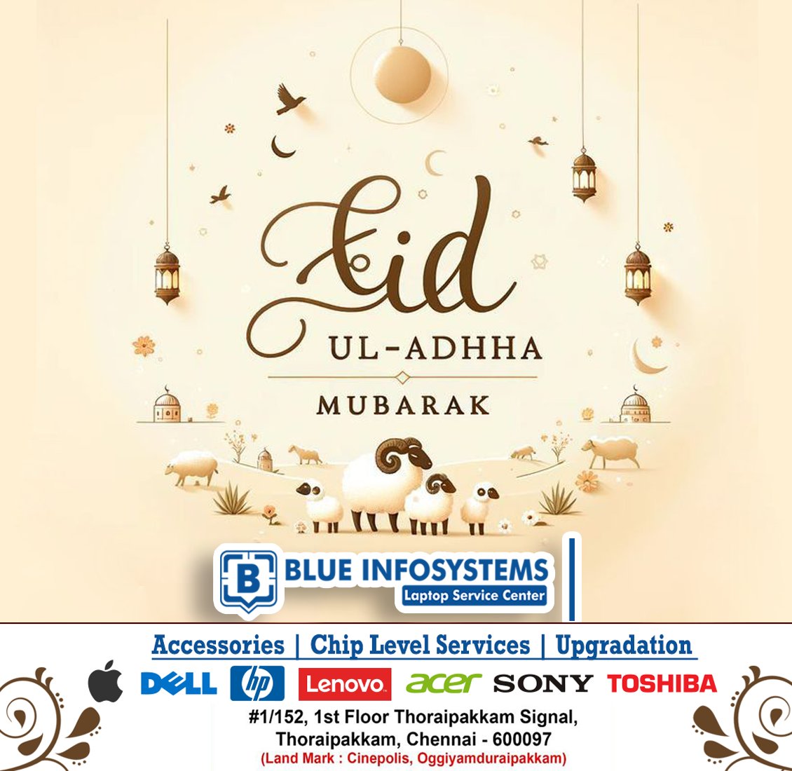 blueinfosystems's tweet photo. Eid Al Adha Mubarak ✨

May this beautiful occasion fill your life with peace, happiness, success &amp; countless blessings. 🌙💛
Wishing you and your family joy, prosperity and memorable celebrations.

#ப்ளு #இன்போசிஸ்டம்ஸ் #ப்ளுஇன்போசிஸ்டம்ஸ்
 #blue #infosystems #laptop #service https://t.co/ymWCHd5DTK