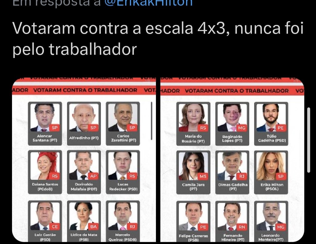 emersonwillyan2's tweet photo. @ErikakHilton Todos esses candidatos votaram contra a escala 4 por 3 
Lembrei disso na hora das eleições https://t.co/1jc1IXPyxh