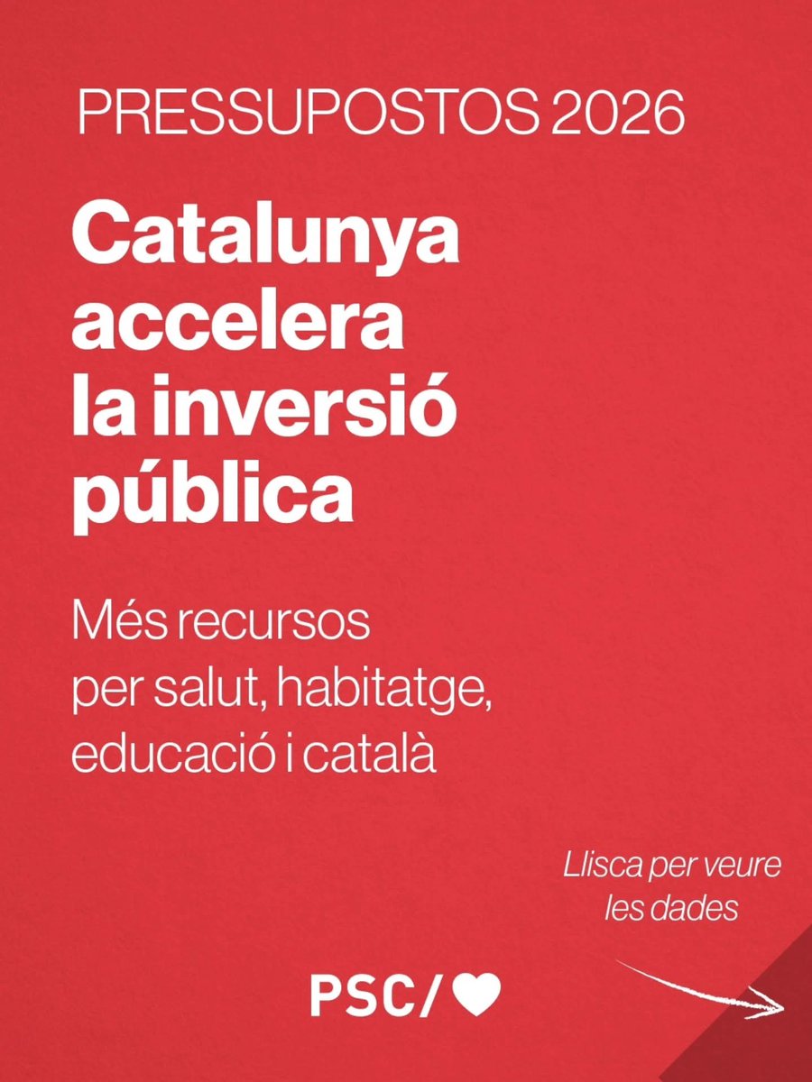 psccolomacerv's tweet photo. Catalunya necessita pressupostos que reforcin els serveis públics i donin resposta als problemes reals de la ciutadania.

Els Pressupostos 2026 aposten per més inversió en salut, habitatge, educació, drets socials, mobilitat, seguretat, cultura, recerca i català.
Continua Hilo 👇 https://t.co/SM8jxpGUIs