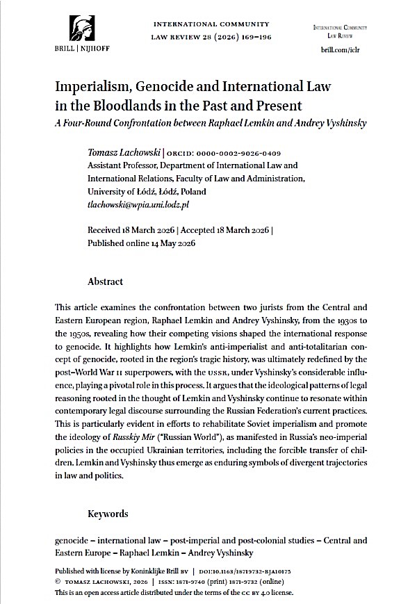 TomaszLachowsk1's tweet photo. I’m very pleased to see my paper on #Lemkin, #Vyshinsky, #imperialism, #genocide #internationallaw #SWAIL and Russian aggression against Ukraine finally published in @ICLRJournal @Brill_Law
https://t.co/tIoyrlNpYp https://t.co/BueM6mwNPK