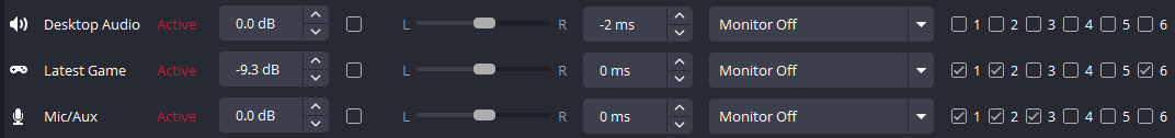 Aliwitch97's tweet photo. Here's the setup in OBS. Am I missing something? 
Do I click that one setting I circled? 
I'm just trying to make this easier on myself so that audio when I upload is cleaner for those who attempt to watch. 
#twitch #OBS https://t.co/fumR0KUGUC