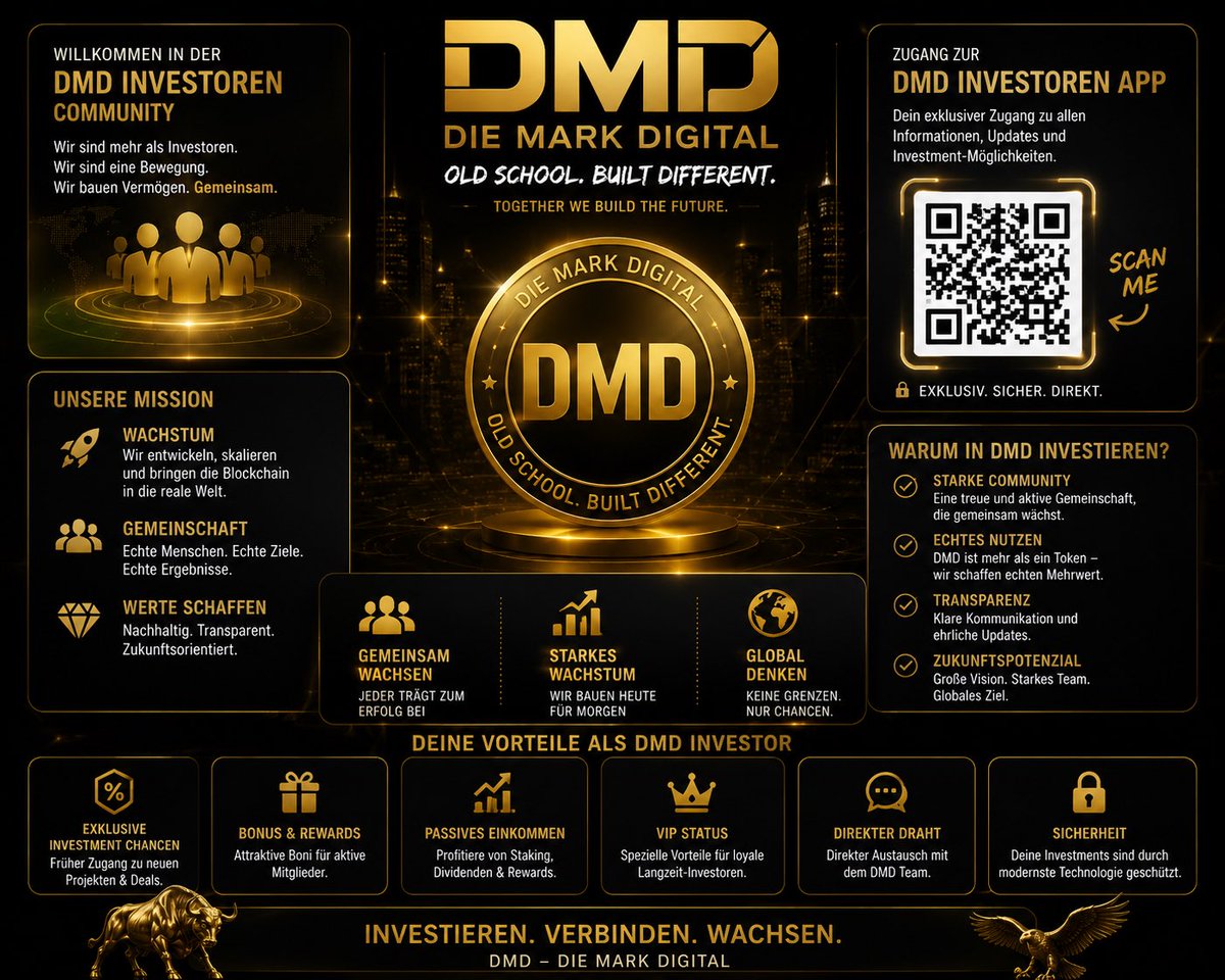 DieMarkDigital's tweet photo. DMD — DIE MARK DIGITAL

Old School. Built Different.

Wir bauen keine kurzfristige Hype-Welle.
Wir bauen Schritt für Schritt eine echte Community mit Struktur, Transparenz und langfristiger Vision.

• Investor App
• Treasury & Reward System
• Verified Solana Infrastructure
• Community Aufbau
• Genesis Phase aktiv

Die ersten Investoren sind bereits Teil der Bewegung und die Community wächst weiter 🤝

Offizieller DMD Telegram:

https://t.co/IywZN74Awx

Investieren. Verbinden. Wachsen.

#DMD #Solana #Crypto #Web3 #Blockchain #DeFi #Community #Altcoin #Investing #CryptoProject