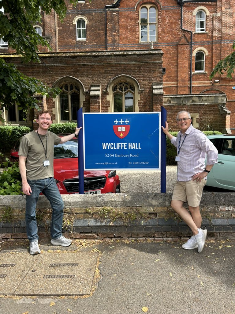 Marshall_Phil's tweet photo. Special treat today! While on sabbatical I've been an academic visitor at Wycliffe Hall in Oxford. Today I randomly ran into one of our recent graduates from @HCUcabl who won a 2-week scholarship to study Hebrew in Oxford with SCIO/Logos Workshops. Oh joy! https://t.co/utBjhEgovB