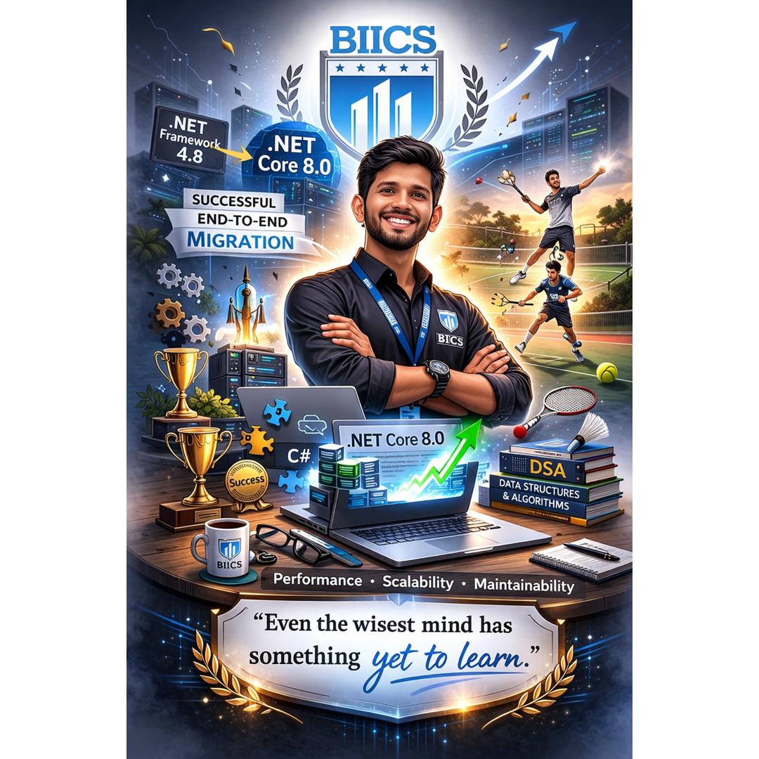 BIICSInc's tweet photo. Ownership drives outcomes. Sainath Reddy’s leadership in a full .NET modernization effort reflects both technical strength and disciplined execution while continuing to grow. #BIICS #BIICSInc #BIICSspotlight #TeamMemberSpotlight #MeetTheTeam #BIICSIT #Leadership https://t.co/2bc21mmOiQ