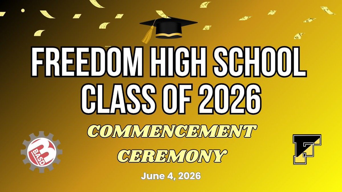 BethlehemAreaSD's tweet photo. Mark your calendar! One week from today, the Freedom High School Class of 2026 Commencement Ceremony will take place! Join us here live at 7 p.m.: https://t.co/0K8TiWMaDI https://t.co/74Wx9dZv4d