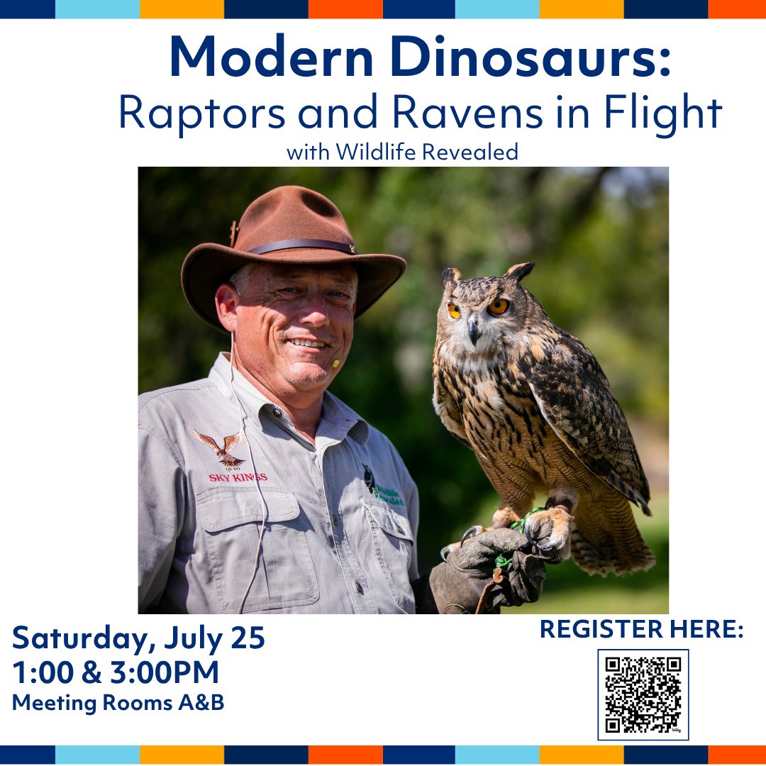 RoundRockPL's tweet photo. 🦖✨ They never truly disappeared… ✨🦅

Modern dinosaurs are flying into #MYRRPL this summer!

Join Wildlife Revealed for a live bird demonstration featuring ravens, falcons &amp; owls up close and in flight.

📅 July 25
🚨 Registration opens June 27 at 8 AM
⏰ 1–2 PM or 3–4 PM https://t.co/taOYkjxfZo