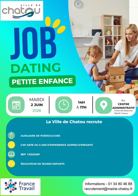 mlstgermain78's tweet photo. 📢 A la recherche d'un job dans la petite enfance ?
Ne manquez pas le JOB DATING PETIT ENFANCE  à CHATOU
📅 MARDI 2 JUIN DE 14H A 17H 
📍Centre Administratif de Chatou, 3 rue des Beaunes
Venez décrocher un emploi qui vous correspond !
📌N'oubliez pas d'apporter votre CV ! https://t.co/DYr1xlU8Sh