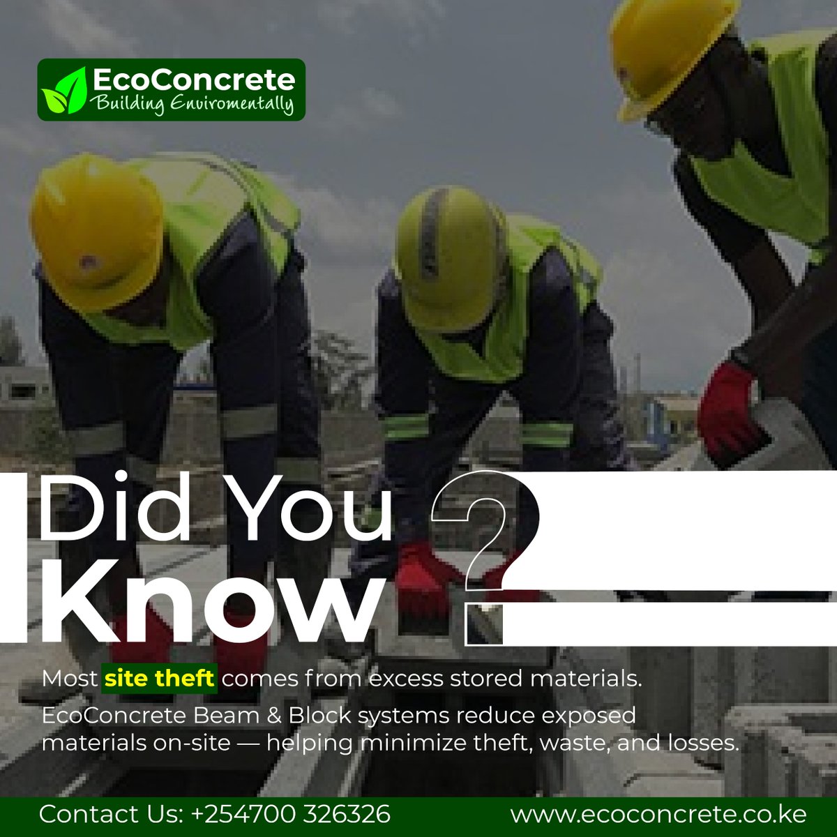 EcoconcreteK's tweet photo. Theft and loss of materials can be a concern during construction projects, especially in remote areas. With Beam & Block, you can eliminate this worry. The Beam and Block system is uniquely designed for each build, it cannot be used on another site and is stored in the open. The risk of theft/loss is minimal compared to steel, timber, sand, and cement, etc., as used in a conventional slab.

For more information, contact EcoConcrete; Call or WhatsApp us at https://t.co/qJS4NZatAn

#strongslabs #strong #durable #SustainableConstruction #ecoconcrete #beamandblock #measurements #buildkenya #buildbetter #buildgreen #concrete #concretefloors #precast #prestressed #constructionsite #housebuilding #architecture #design #building #interiordesign #renovation #engineering