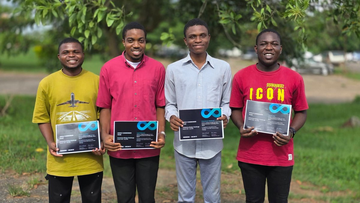 ThisisFUTAMedia's tweet photo. TEAM FUTA RANKS TOP 10  IN SIEMENS GLOBAL IMMERSIVE DESIGN CHALLENGE 2026

A team of four 500-level Mechanical Engineering students from the Federal University of Technology, Akure, FUTA  has achieved a remarkable global feat, securing a Top 10 position in the Siemens Immersive Design Challenge 2026, a highly competitive international engineering competition organized by Siemens.
The outstanding FUTA team comprises Ayodele Sileola, Bounce Light, Abe Enoch, and Adebanji Emmanuel, all 500-level Mechanical Engineering students.

The FUTA team competed against approximately 200 university teams from institutions across the world, successfully navigating multiple rigorous elimination stages. At the initial assessment phase, the entries were narrowed down to 54 teams, with the FUTA delegation emerging as the only Nigerian university team to advance to that stage.

Maintaining its strong performance through the semi-final rounds, the team ultimately earned a place among the global Top 10 finalists. Its project was awarded a “Highly Commended Idea” certificate by the judging panel in recognition of its innovative and scalable approach to industrial waste heat management.

In addition to its overall ranking, the team’s video submission was also distinguished among the Top 10 Video entries in the competition. The presentation was commended for its clarity and technical depth, showcasing how the students leveraged advanced Siemens design and simulation tools to develop, test, and refine a sustainable engineering solution.

The team’s achievement was made possible under the academic supervision of Dr. R.K. Apaolowo, whose guidance was instrumental in shaping the project’s technical direction and execution.

The Vice Chancellor, Professor Adenike Oladiji while congratulating the students described them as worthy ambassadors of FUTA whose exploit has shown the global relevance of FUTA. 
According to the Vice Chancellor ," It is  a testament to FUTA’s growing reputation for producing globally competitive engineering graduates and its commitment to advancing innovation-driven, sustainability-focused research in engineering education."