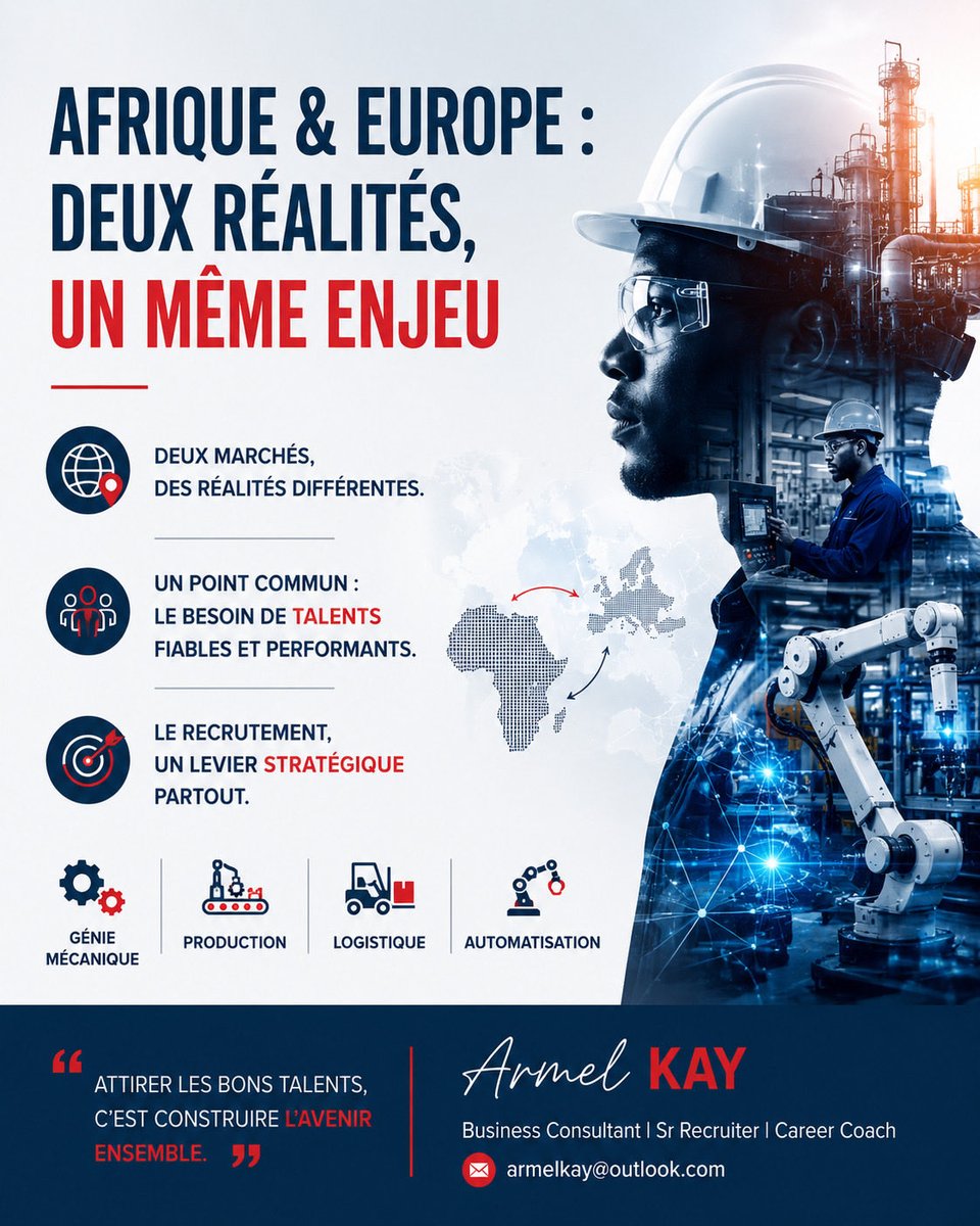 ArmelMaskay's tweet photo. 🌍 Europe &amp; Afrique

J’aide :
✔ Les entreprises à recruter plus vite et plus efficacement
✔ Les cadres et dirigeants à développer leur carrière et leur personal branding

🎯 Recrutement | Career Coaching

Suivez mon activité sur LinkedIn :
https://t.co/xWO0Jn2IXd https://t.co/xVbiK6PAFS
