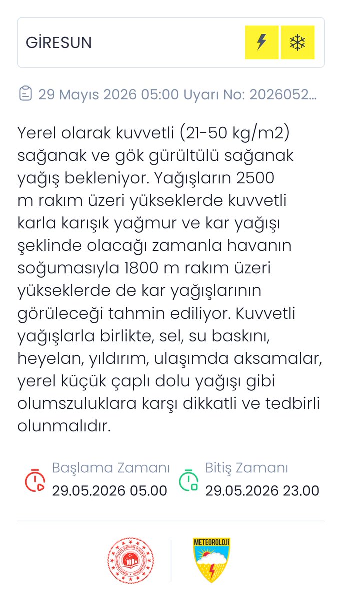 TCGORELE's tweet photo. METEOROLOJİK UYARI‼️ https://t.co/1phAQls2GT