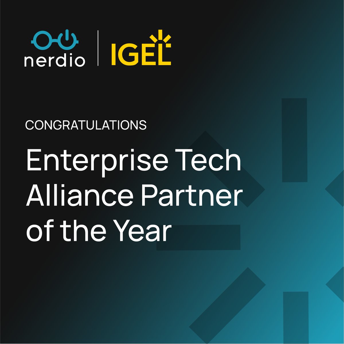 IGEL_Technology's tweet photo. IGEL has been named Enterprise Tech Alliance Partner of the Year by @GetNerdio  🏆

Through a tightly integrated solution with Nerdio Manager, IGEL is helping organizations simplify VDI modernization and accelerate the move to cloud-managed desktops with less operational friction and stronger endpoint security.

This recognition highlights the power of collaboration in driving secure, scalable, and modern digital workspaces forward.

#IGEL #SimplyIGELIt #Nerdio #VDImodernization #ZeroTrust #IgelReady