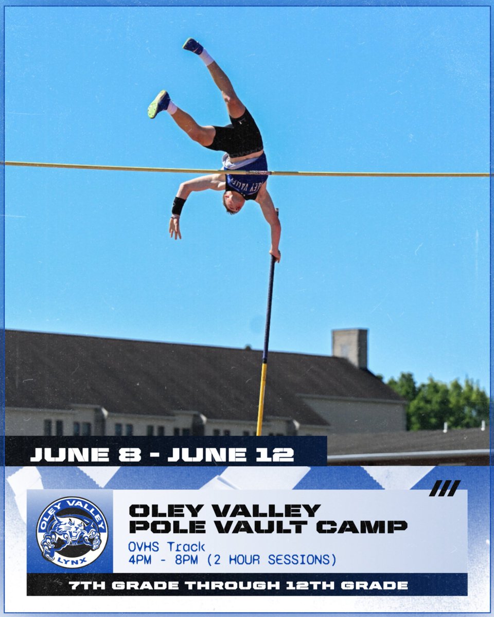 OVLynx's tweet photo. Oley Valley Pole Vault Camp with OVSD Coach Scott Goodwin

Information Flyer:
https://t.co/203nVFv0Dn

Registration Link:
https://t.co/du8vxlnDpU https://t.co/0WJs3GuzsM