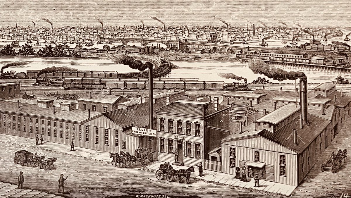 STCCHS's tweet photo. In the 1890 Leslie’s spread on East St. Louis, industry features prominently. See the key to identify the factories.

The city became an economic powerhouse in the late 19th century, with all of the positives and negatives wrought by industrial development. https://t.co/wJGFxgX2Wx