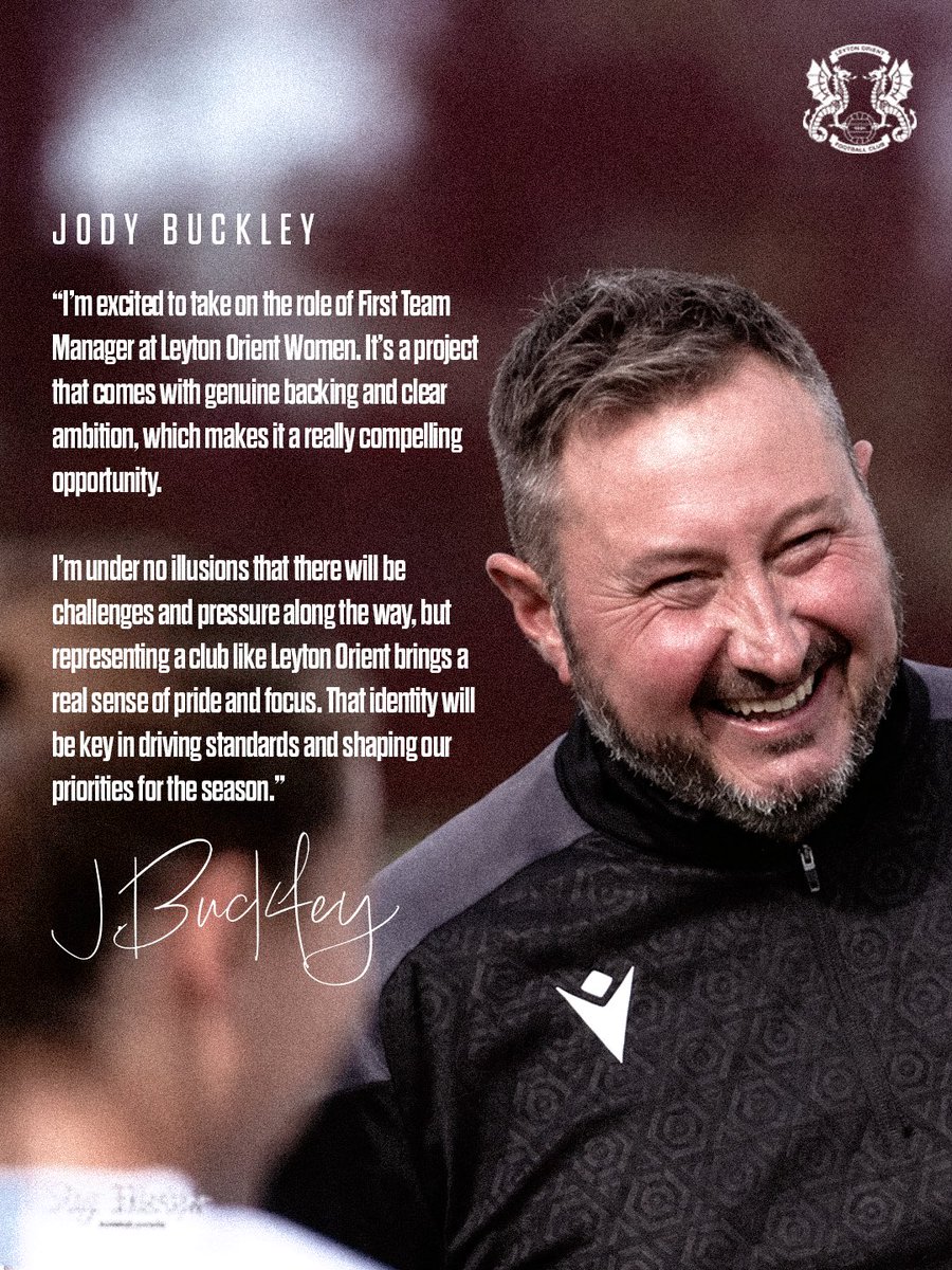 LOFCWomen's tweet photo. NEW MANAGER! 🤝 We’re delighted to announce that Jody Buckley has been appointed as first team manager ahead of the 26/27 season! 

Welcome to E10, Jody! 🔥

#LOFC #LOWFC #OneOrient https://t.co/ghPUvjeoqL
