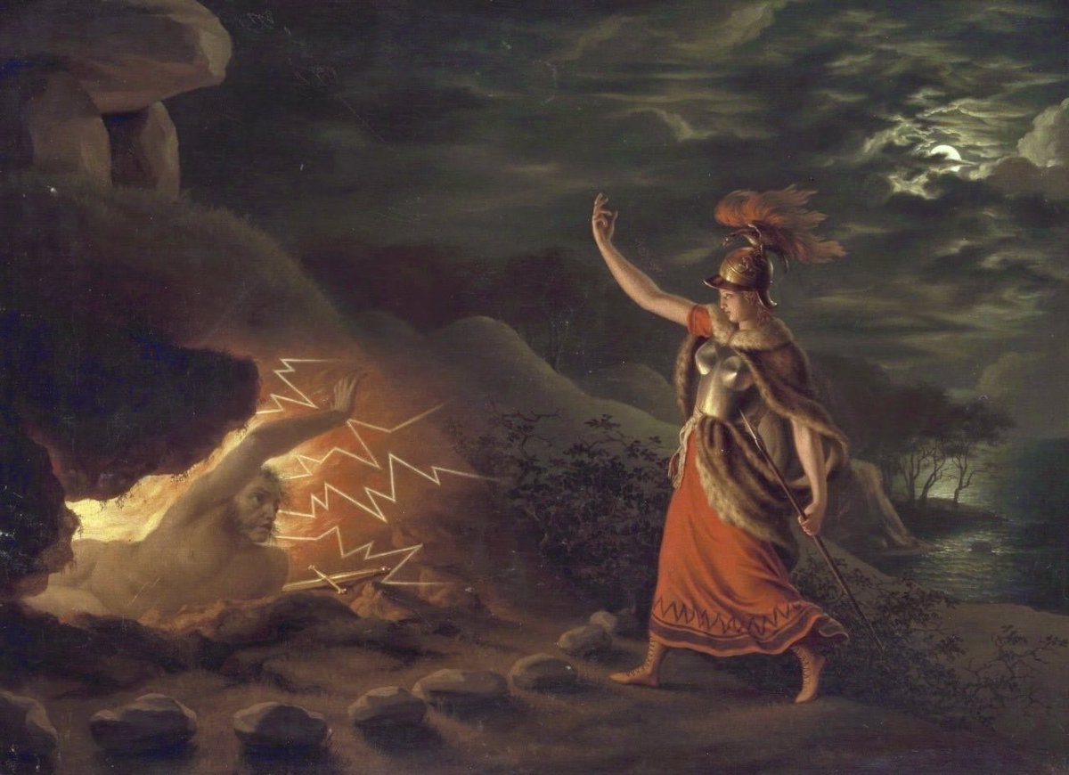 Noldonil's tweet photo. …Angantýr answered her:

Why do you hail me,
Hervör, daughter?
To your doom you are faring
filled with evil!
Mad you are now,
your mind darkened,
when with wits wandering
you wake the dead.

-Christopher Tolkien translation of Hervarar saga

Christian Gottlieb Kratzenstein-Stub: https://t.co/WVtKw4uqG8