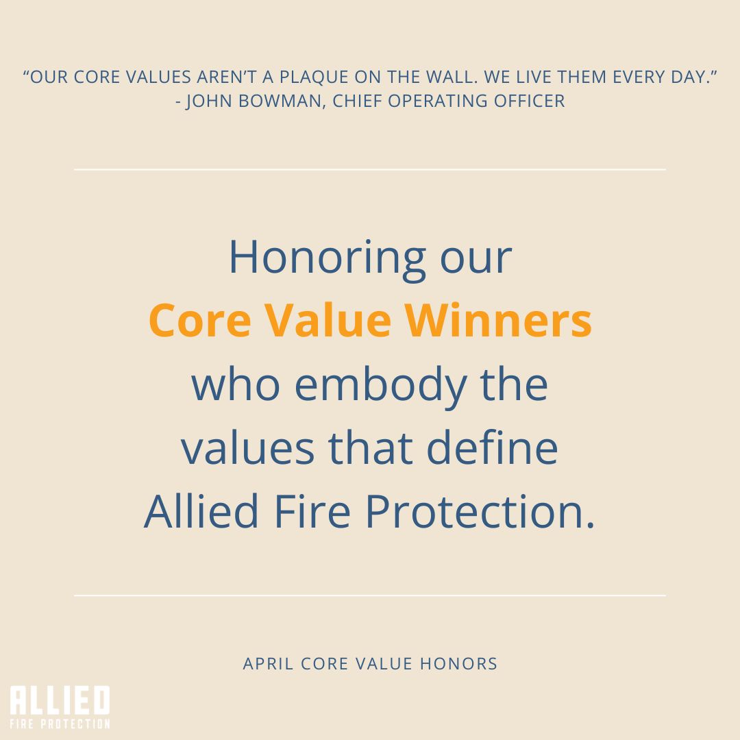 AlliedFirePro's tweet photo. We’re proud to honor our April Core Value Honorees. Chosen through peer recognition, these individuals exemplify the values that guide how we work together and serve others.

Explore the values behind Allied Fire Protection:
https://t.co/INP8jkMn25 https://t.co/RDujljRk2d