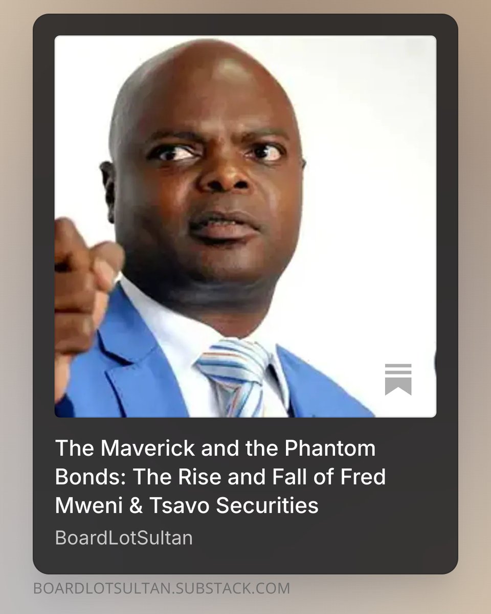BoardLotSultan's tweet photo. If you want to understand how dangerous the Nairobi bond market can be, look at Fred Mweni. The former king of fixed income was brought down after a massive KSh 2.6 B phantom bond cloning scam exposed deep vulnerabilities in the Central Bank's registry.1/n
https://t.co/VJBTqq8kOO https://t.co/TdsAMyIK6z
