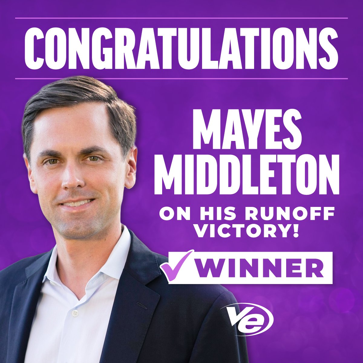 WinWithVE's tweet photo. Congratulations to @mayes_middleton on his primary runoff victory! After a hard-fought race, he has officially secured the Republican nomination for Texas Attorney General! https://t.co/zEWYAtVUA5