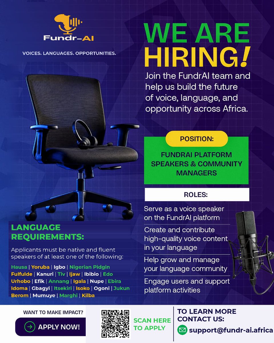 FundrAI2's tweet photo. _Sponsored_

FundrAI is hiring native African language speakers for voice tech! 🎙️ Turn your voice into impact &amp; get paid for your interview.

Apply here: https://t.co/sy91oaRwde  
More: https://t.co/vJnLqGHnvO  
Contact: support@fundr-ai.africa
 #VoiceTech #AfricaOpportunities https://t.co/SWDYdbCHEB