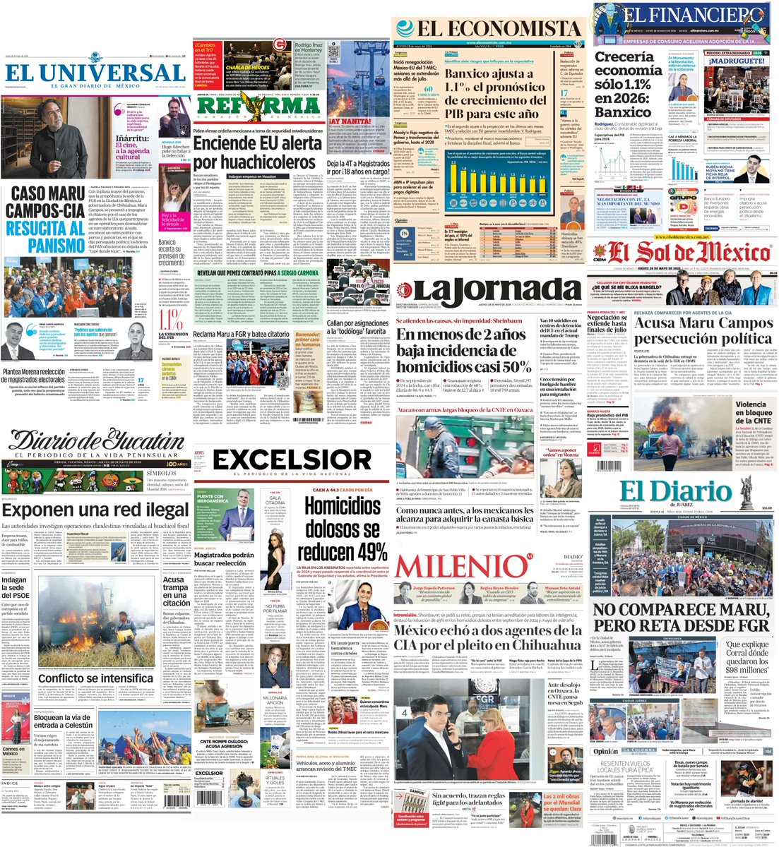 JulCesarRamirez's tweet photo. #PrimerasPlanas de los diarios más leídos en #México.
28 de mayo 2026.

Top 5 tendencias: 
#FelizJueves 
#BoletosJustosParaSTAY 
#STAYNoCompraEstafas 
#OcesaAbusivo 
México https://t.co/9L2eY8GxvE