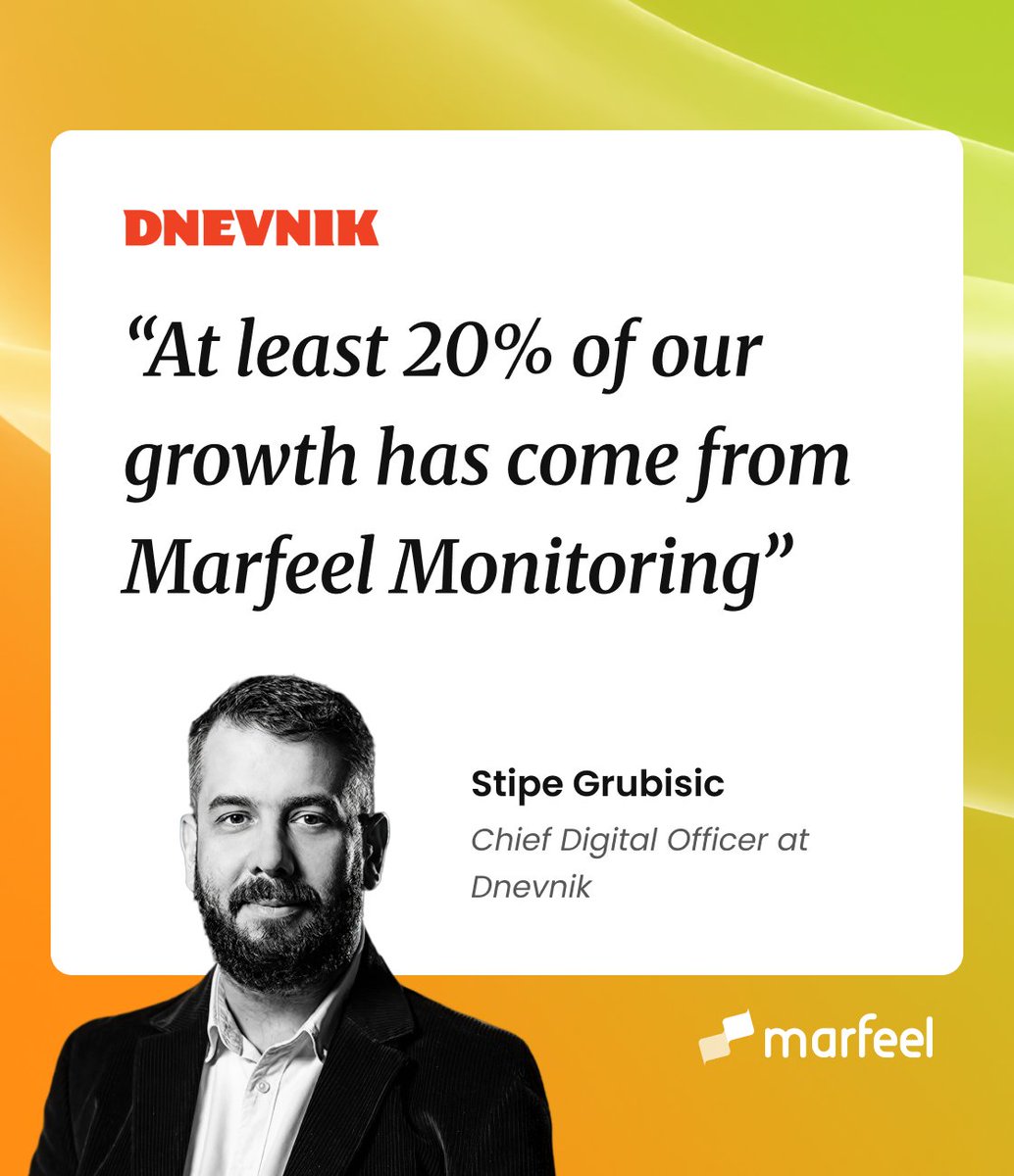 marfeel's tweet photo. Visibility turning into editorial leverage drives growth. 📈

At @dnevnik, monitoring Google Discover with Marfeel helps the team see what gets surfaced and what scales in real time.

Their CDOsays it contributed to ~20% audience growth. 🔍 https://t.co/DDa1nNkgxk