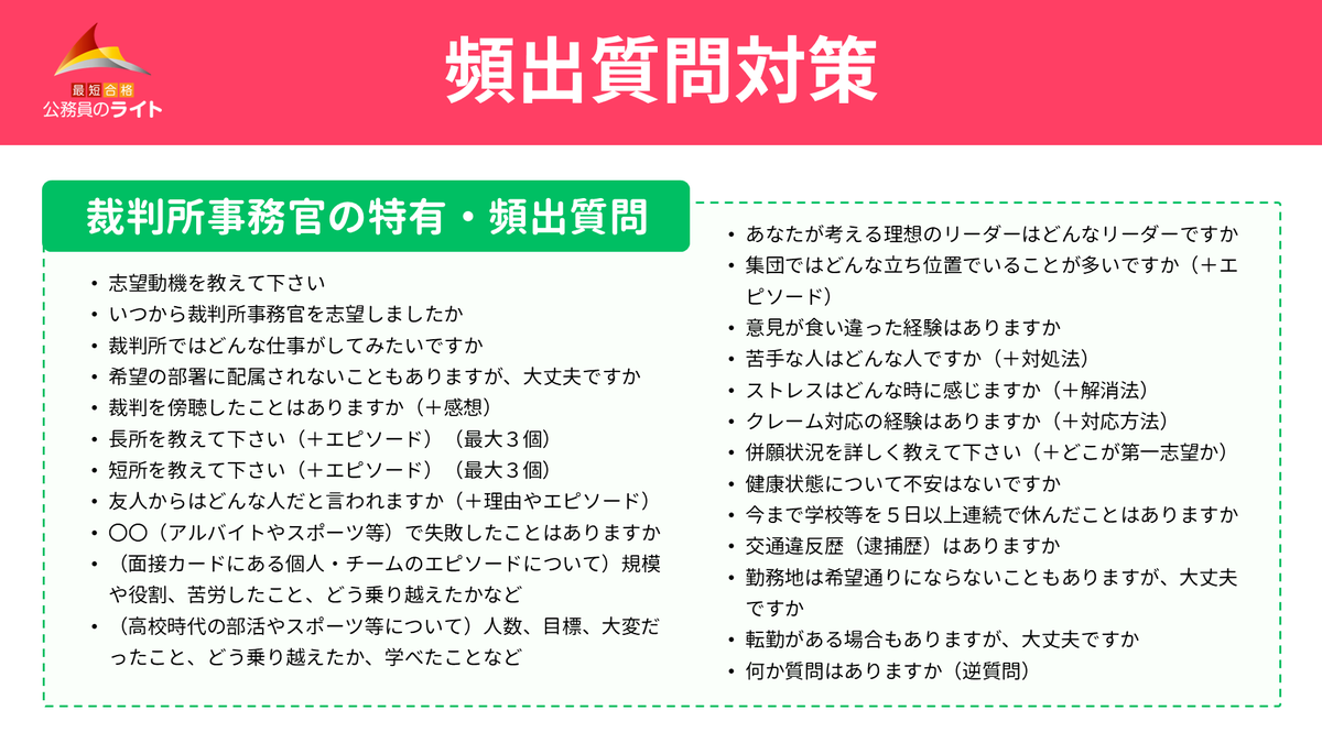 裁判所の頻出質問まとめ? 参考にしてみてください?