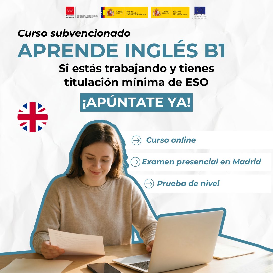 AV_ARECHAVALETA's tweet photo. FORMACION GRATUITA IDIOMA INGLES.A1,B1,B2 y C1
Se trata del curso oficial de "Aprende Inglés online", si quieres mas información envía un correo a la Asociación y estaremos encantados de atenderte. https://t.co/jivv9GXfKi