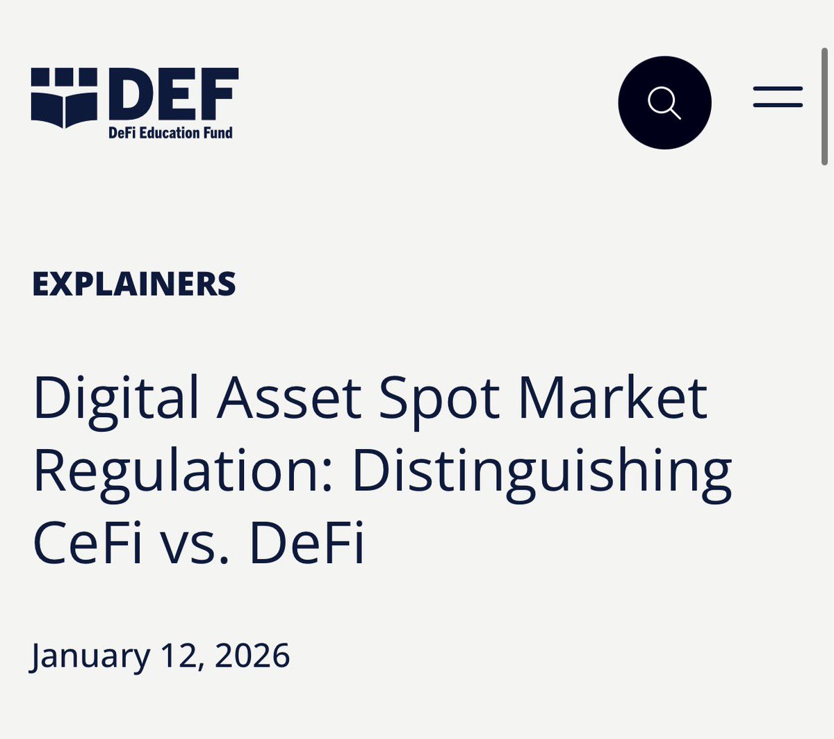 fund_defi's tweet photo. What are the fundamental differences between Centralized (CeFi) and Decentralized (DeFi) digital asset spot markets?  

This question is particularly relevant as Congressional leaders work on market structure legislation. 

The DEF team wrote a blog about it (link below)👇 https://t.co/myCSNkvZj8