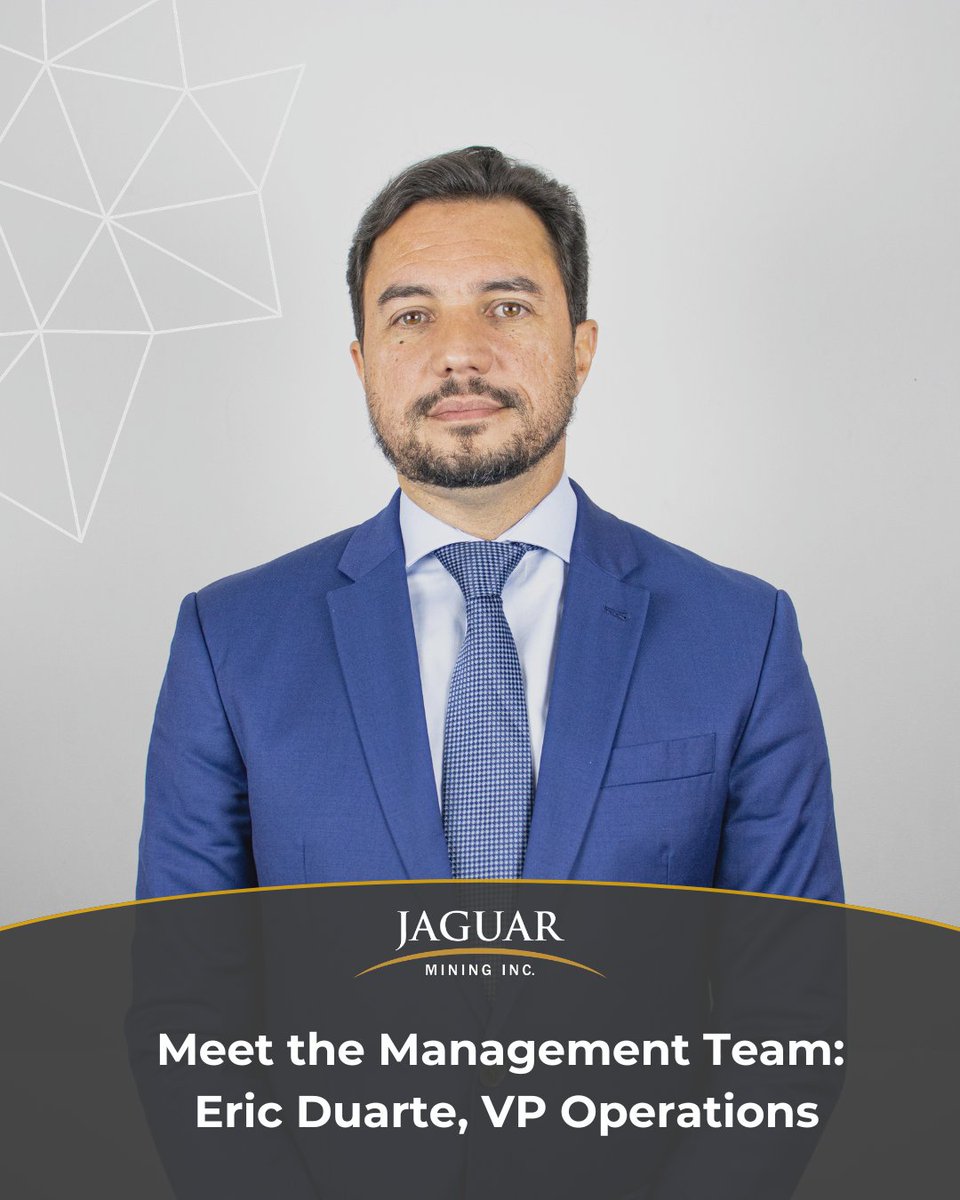 jaguarminingIR's tweet photo. Meet the Management Team – Eric Duarte, VP Operations

Eric Duarte has over 20 years of global mining experience across underground & open-pit operations in the USA, South Africa, Australia & Tanzania. He has led Jaguar’s operations team since 2017.

$JAG.V
#Mining #Gold #Operations