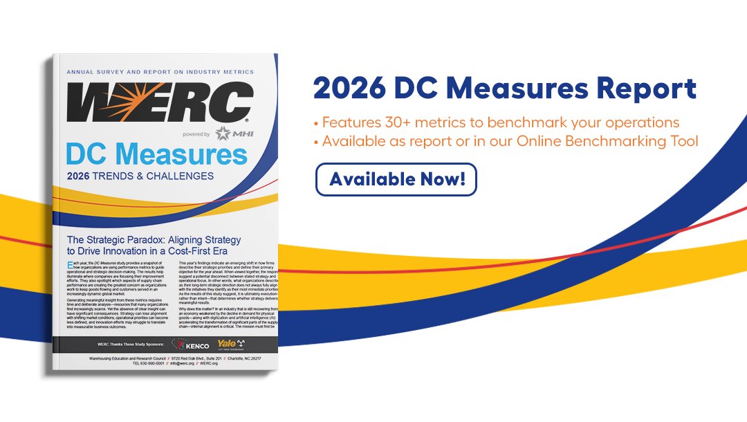 WERC's tweet photo. The 2026 DC Measures Report is available now! The report is the go-to benchmarking resource, tracking 36 key operational metrics across warehouse and distribution center operations of every size. Purchase now: https://t.co/YgvNDjDNfp https://t.co/gPmOfTwvDY