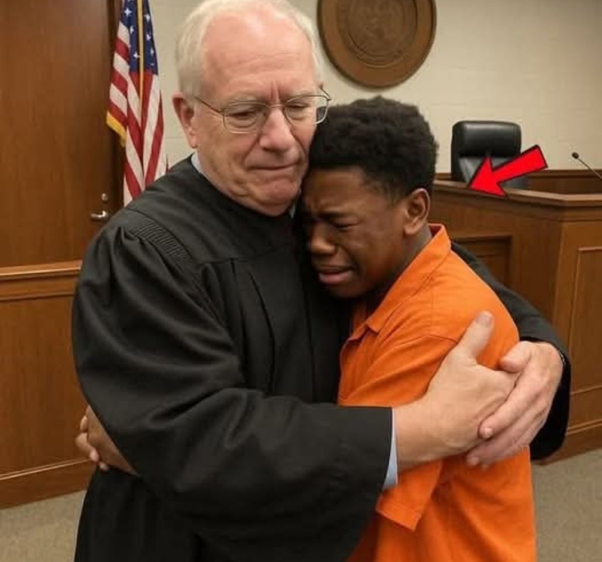 feelgoodtale's tweet photo. For 14 years, the boy had bounced between foster homes, believing he was unwanted. Today, he stood in court for the last time, and the judge gave him the news that changed his life.
Judge Harrison had seen 14-year-old David's file cross his desk more times than he could count. "Failure to place," "Runaway risk," "Returned from foster home." For the last six months, after running away from a group home, David had been in a juvenile facility, wearing the standard-issue orange uniform.
Today was supposed to be just another placement hearing. David stood before the judge, expecting to be told he was being moved to yet another facility.
"David," Judge Harrison said, looking over his glasses. "I see here you've had a regular visitor for the last six months. A Mr. and Mrs. Gable."
David tensed. The Gables were an older couple who had volunteered as mentors at the facility. They brought him books and just... talked to him. He figured they were just another assignment.
"Well," the judge continued, "it seems they've filed some extensive paperwork." He paused, then took off his glasses. "David, they're not here today as mentors. They're here to finalize your adoption. This is your last day in the system."
The boy just stared, his mind unable to process the words. "What... what do you mean?"
The judge smiled, his voice thick with emotion. "I mean you're going home, son. They're waiting outside for you."
It was too much. The 14 years of fear, of loneliness, of believing he was the problem—it all broke at once. David's tough exterior shattered, and he just sobbed, his entire body shaking with a relief so deep it was painful.
The bailiff looked on, unsure what to do. Judge Harrison, seeing a boy not as a case number but as a child finally being saved, stepped down from the bench. He didn't offer a handshake. He just opened his arms.
David collapsed into the hug, clinging to the judge as if he were the only solid thing in the world. This photo, taken by his new mother from the courtroom door, wasn't a moment of judgment. It was the moment a boy finally found out he was loved.