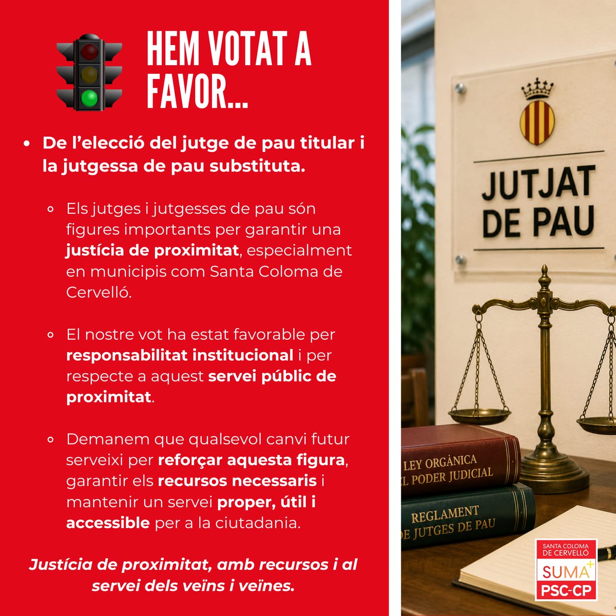 psccolomacerv's tweet photo. Hem votat a favor de mesures positives per al municipi: suport a la mobilitat dels joves, millor aprofitament del sòl públic, garanties sobre el cementiri i defensa de la justícia de proximitat.

A favor, sí. Però sempre amb rigor i garanties. https://t.co/TQdOUSeqZ1