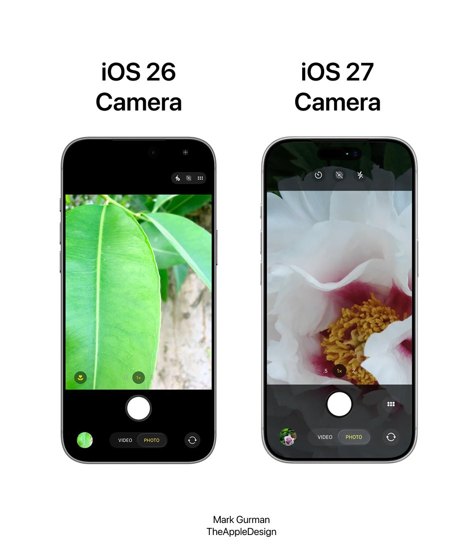 TheAppleDesign's tweet photo. Camera app is also getting a new design in iOS 27

• Central settings
• More transparent
• Simpler cleaner better

I don’t think it can look better than this.. Apple absolutely nailed the design this time https://t.co/XoXorcPgkA