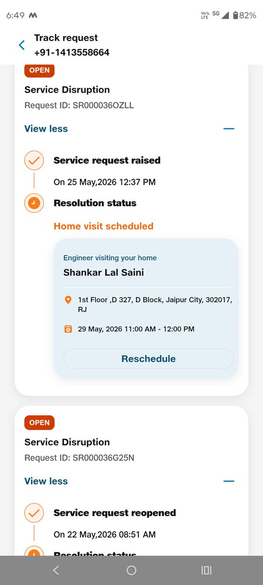 AmitCha07250288's tweet photo. @JioCare Check it out your bloody request is rescheduled 6 times now on the same SR...your all are bastered https://t.co/20dhdfkUuM