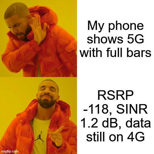 TakwaSebai's tweet photo. Your phone: 5G with full bars
Reality: RSRP -118, SINR 1.2 dB, data still on 4G
Every RF engineer felt this.
#5G #Telecom #RFEngineering #NetworkTesting #DriveTest #RSRP https://t.co/oGAcplbQhh